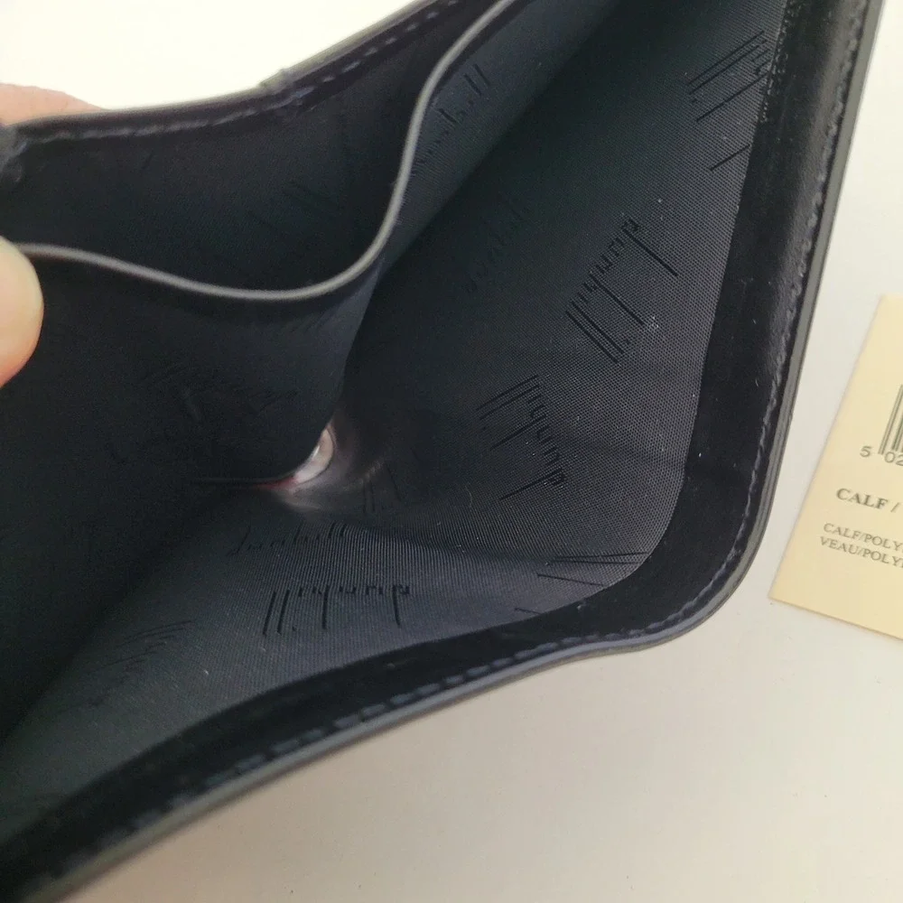 Dunhill London Mens Black Calf Leather Bifold Wallet Gold Hardware Coin Pocket